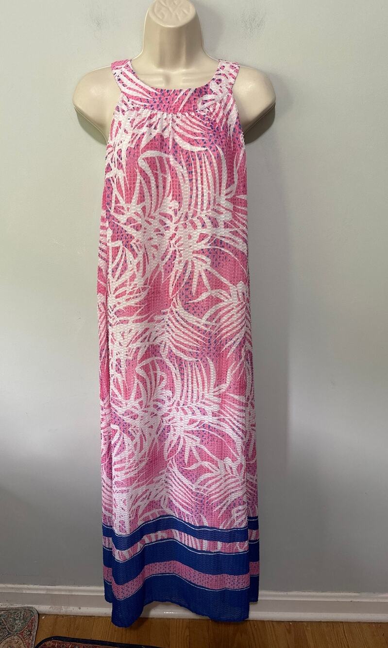 Rafaella Dress Large Petite Pink Maxi Tropical Dopamine Beach Resort Cabana Chic